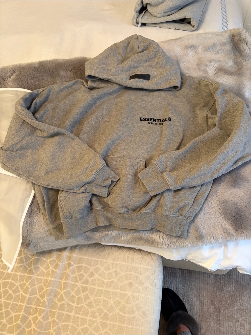 Essentials Heather Grey Pullover Hoodie with Small Logo